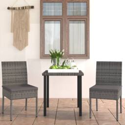 Berkfield Home Durable 3 Piece Outdoor Dining Set with Cushions Poly Rattan Grey - thumbnail 2