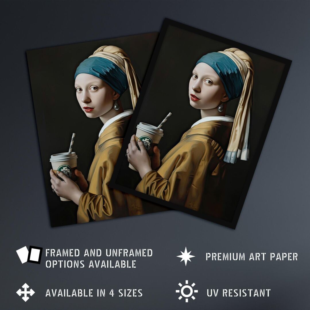 Girl With Pearl Earring Coffee Remake Painting Framed Art Print by