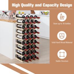 Costway Wooden 36 Bottle Wine Rack Freestanding Wine Holder Modular Wine Storage Shelf in Natural - thumbnail 6
