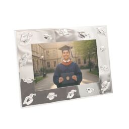 Happy Homewares Graduation Metal 4x6 Picture Frame in Nickel Plated with 3D Hat Icons in Metallic Silver - thumbnail 2