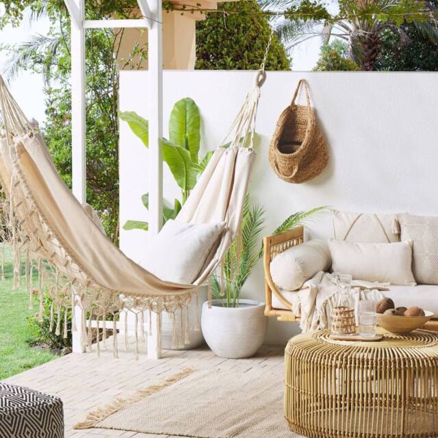 Wyld and Coco Beige Cotton Polyester Garden Hammock Swing Seat Boho Crochet - image 1