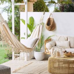 Wyld and Coco Beige Cotton Polyester Garden Hammock Swing Seat Boho Crochet