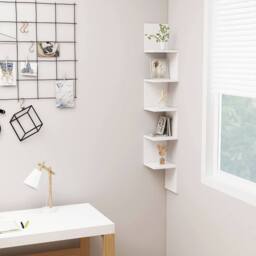 Berkfield Home Wall Corner Shelf White 20x20x127.5 cm Engineered Wood - thumbnail 2
