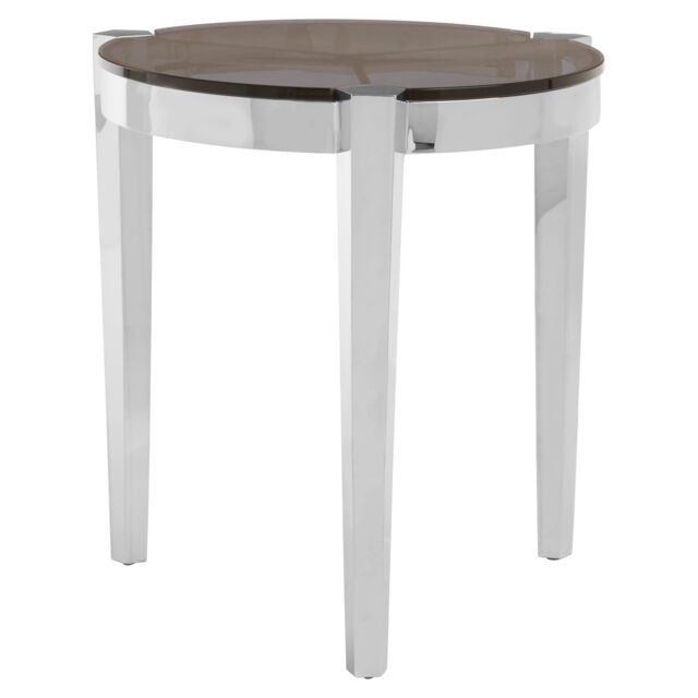 Orsina Round End Table With Smoky Grey Glass Top, Silver Sofa Side Table With Steel Frame, Side Table For Living Area - image 1