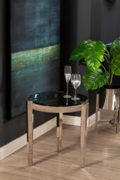 Orsina Round End Table With Smoky Grey Glass Top, Silver Sofa Side Table With Steel Frame, Side Table For Living Area - thumbnail 2