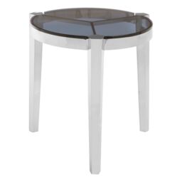 Orsina Round End Table With Smoky Grey Glass Top, Silver Sofa Side Table With Steel Frame, Side Table For Living Area - thumbnail 3
