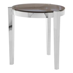 Orsina Round End Table With Smoky Grey Glass Top, Silver Sofa Side Table With Steel Frame, Side Table For Living Area - thumbnail 4
