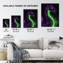 "Artery8 Fantasy Dragon Neon Purple Green Xray Effect Framed Art Print - Size: W12"" x H16""" - thumbnail 3