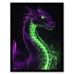 "Artery8 Fantasy Dragon Neon Purple Green Xray Effect Framed Art Print - Size: W12"" x H16""" - thumbnail 1
