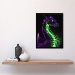 "Artery8 Fantasy Dragon Neon Purple Green Xray Effect Framed Art Print - Size: W12"" x H16""" - thumbnail 4