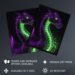 "Artery8 Fantasy Dragon Neon Purple Green Xray Effect Framed Art Print - Size: W12"" x H16""" - thumbnail 2
