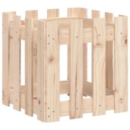 Berkfield Home Garden Planter with Fence Design 40x40x40 cm Solid Wood Pine in Natural - Size: 40 x 40 x 40 cm - thumbnail 4