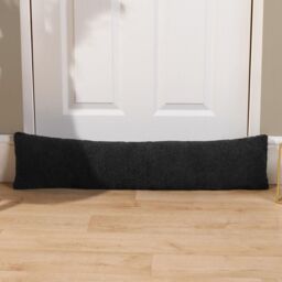 OHS Fabric Boucle Door Draught Excluder Draft Window Seal Insulation Fleece Stopper in Black