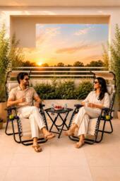 Neo Folding Portable Zero Gravity Chairs & Table Set in Natural