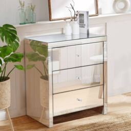 Comfy Living Ltd Mirrored 3 Drawer Chest Of Drawers in Silver - thumbnail 2