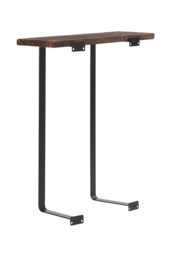 H&O Direct Black Metal Wall-Mounted Towel Rack with Brown Wooden Shelf - thumbnail 3