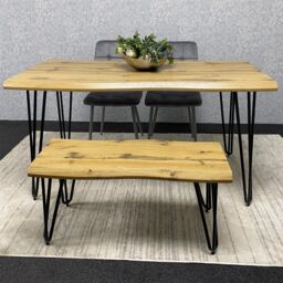 KOSY KOALA Modern Dining Table Set With 2 Grey Velvet Chairs & Bench Dining Room Furniture in Brown