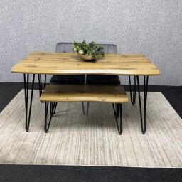 KOSY KOALA Modern Dining Table Set With 2 Grey Velvet Chairs & Bench Dining Room Furniture in Brown - thumbnail 3