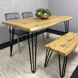 KOSY KOALA Modern Dining Table Set With 2 Grey Velvet Chairs & Bench Dining Room Furniture in Brown - thumbnail 8