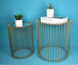 SPOT ON DEALZ Set of 2 Round Nesting Tables Gold With Glass Mirrored Top - thumbnail 4