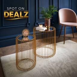 SPOT ON DEALZ Set of 2 Round Nesting Tables Gold With Glass Mirrored Top - thumbnail 3