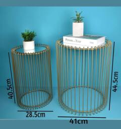 SPOT ON DEALZ Set of 2 Round Nesting Tables Gold With Glass Mirrored Top - thumbnail 2