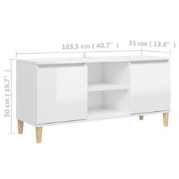 Berkfield Home TV Cabinet & Solid Wood Legs High Gloss White 103.5x35x50 cm - thumbnail 8
