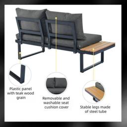 Merax 4 Piece Garden Lounge Set with Reclining Seating & Coffee Table in Grey - thumbnail 9