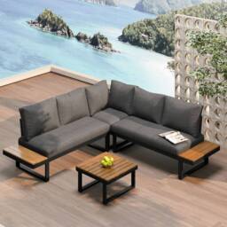 Merax 4 Piece Garden Lounge Set with Reclining Seating & Coffee Table in Grey - thumbnail 4