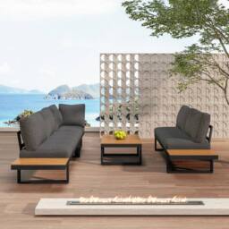 Merax 4 Piece Garden Lounge Set with Reclining Seating & Coffee Table in Grey - thumbnail 5
