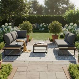 Merax 4 Piece Garden Lounge Set with Reclining Seating & Coffee Table in Grey - thumbnail 2