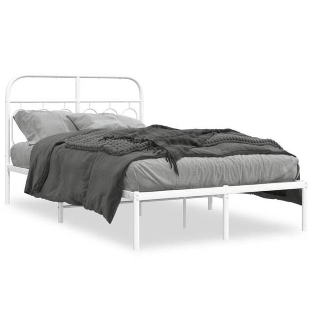 Berkfield Home Metal Bed Frame without Mattress with Headboard White 120x200cm - Size: Small Double - image 1