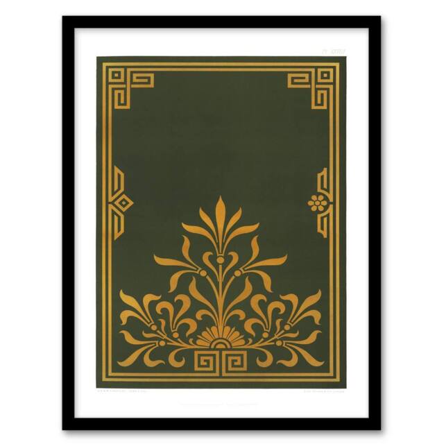 Artery8 GA & MA Audsley Framed Wall Art Antique Art Deco Botanical Pattern in Green - Size: A4 - image 1