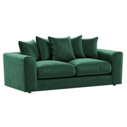 Furnishings For Less UK Brooklyn Plush Velvet Fibre Fabric 3 Seater Sofa Scatter Back in Green - thumbnail 1