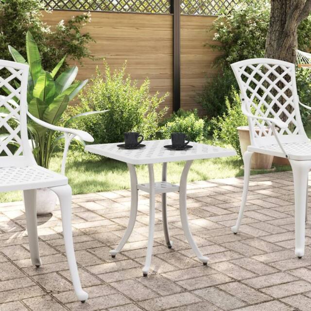 Berkfield Home Garden Table White 53x53x53 cm Cast Aluminium - Size: 53 x 53 x 53 cm - image 1