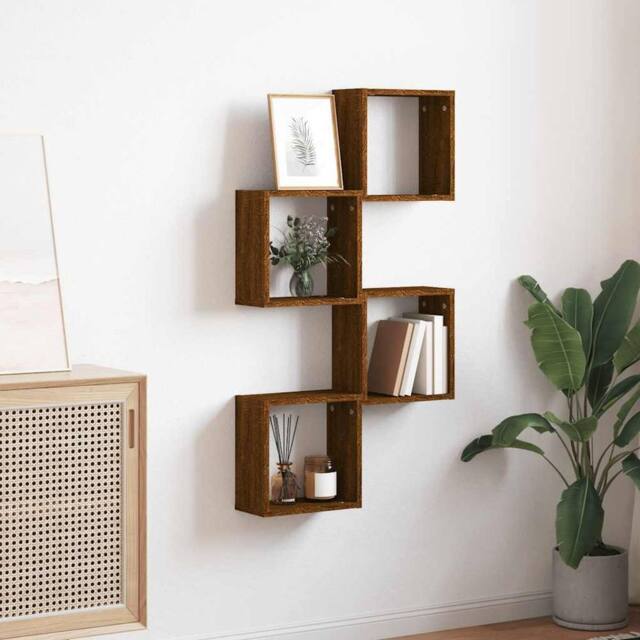 Berkfield Home Wall Cube Shelves 4 pcs Brown Oak 30x15x30 cm - Size: 30 x 15 x 30 cm - image 1