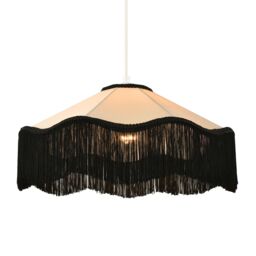 Happy Homewares Chic Victorian Pendant Lamp Shade in Cream Faux Silk with Black Trims - thumbnail 1