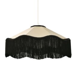 Happy Homewares Chic Victorian Pendant Lamp Shade in Cream Faux Silk with Black Trims - thumbnail 2