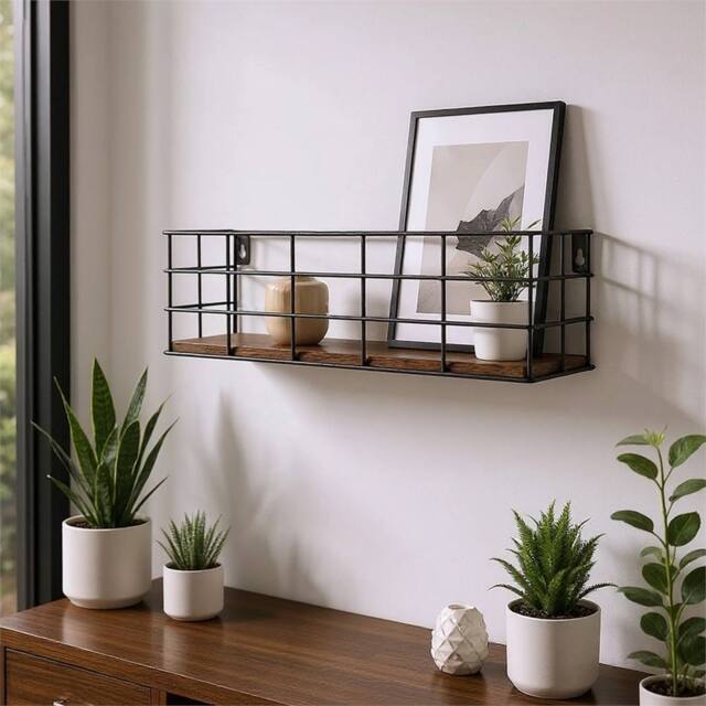 SPETLEK 4x Wall Mounted Metal Wire Shelves Space Saving in Brown - image 1