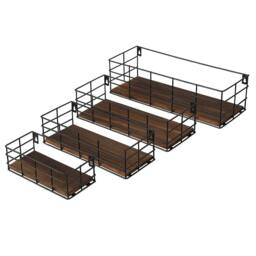 SPETLEK 4x Wall Mounted Metal Wire Shelves Space Saving in Brown - thumbnail 3