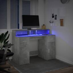 Berkfield Home Desk with LED Lights Concrete Grey 120x55x91 cm Engineered Wood - Size: 120 x 55 x 91 cm - thumbnail 5