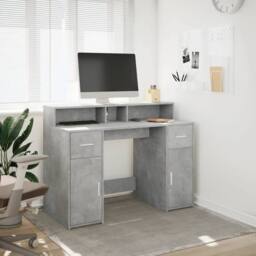 Berkfield Home Desk with LED Lights Concrete Grey 120x55x91 cm Engineered Wood - Size: 120 x 55 x 91 cm - thumbnail 4