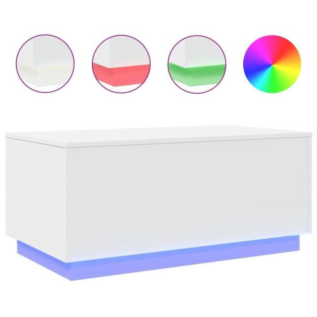 Berkfield Home Coffee Table with LED Lights White 90x50x40 cm - Size: 90 x 50 x 40 cm - image 1