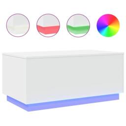 Berkfield Home Coffee Table with LED Lights White 90x50x40 cm - Size: 90 x 50 x 40 cm - thumbnail 1