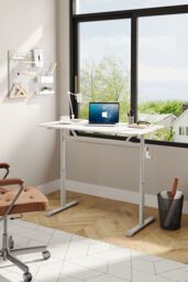 Living and Home 100 x 60 x 90cm Manual Height-Adjustable Office Desk in White - Size: 100 x 60 x 90 cm - thumbnail 2