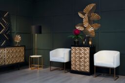 Orsina Elegant Design Bar Unit, Unique Bar Unit, Exceptional Storage Drinks Display Cabinet in Gold - thumbnail 3