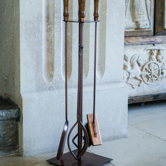 Ivyline Antique Copper Fireside Companion Set H74cm W20.5cm - Premium quality - Matching Log Storage Available - image 1