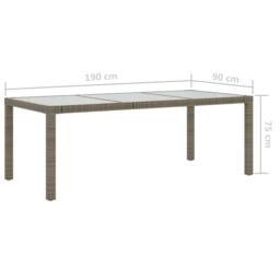 Berkfield Home Garden Table Grey 190x90x75 cm Tempered Glass & Poly Rattan - Size: 190 x 90 x 75 cm - thumbnail 5