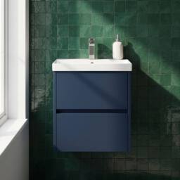 Balterley Chartley Contemporary 2 Drawer Wall Hung Vanity Basin Unit, 500mm in Blue - thumbnail 6