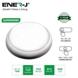 ENER-J 9 in 1 LED Bulkheads with Power Switchable (12W-15W-18W) & CCT Switchable, Size: 320mm, IP65 & IK10, 3 Years Warranty in White - thumbnail 2